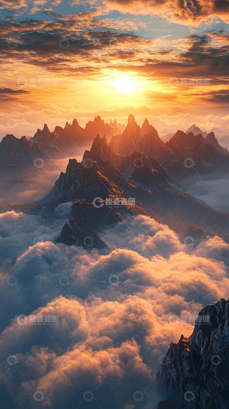 高清大图下载【趣麦麦图】云海日出山峰壮丽景色