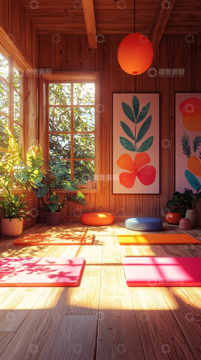 高清大图下载【趣麦麦图】木质瑜伽房采光好