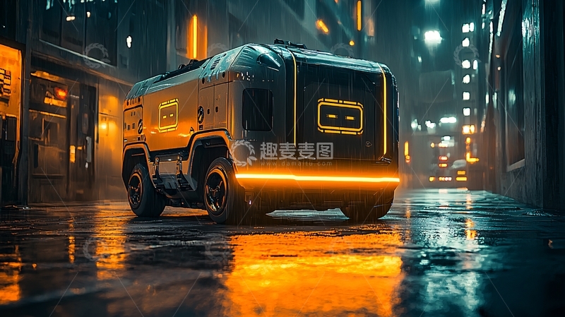 高清大图下载【趣麦麦图】未来城市夜景车辆