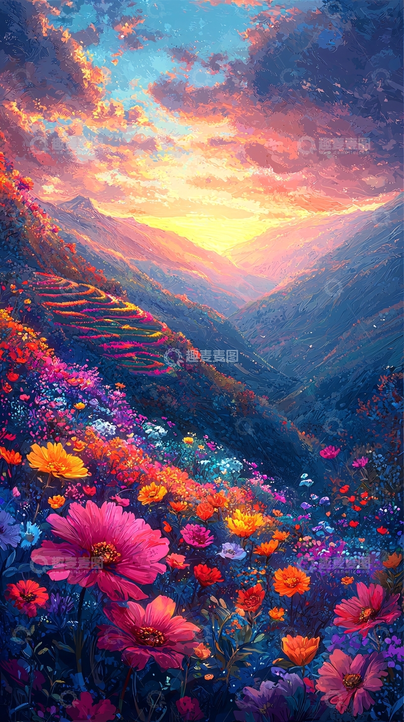 高清大图下载【趣麦麦图】鲜花盛开的山谷