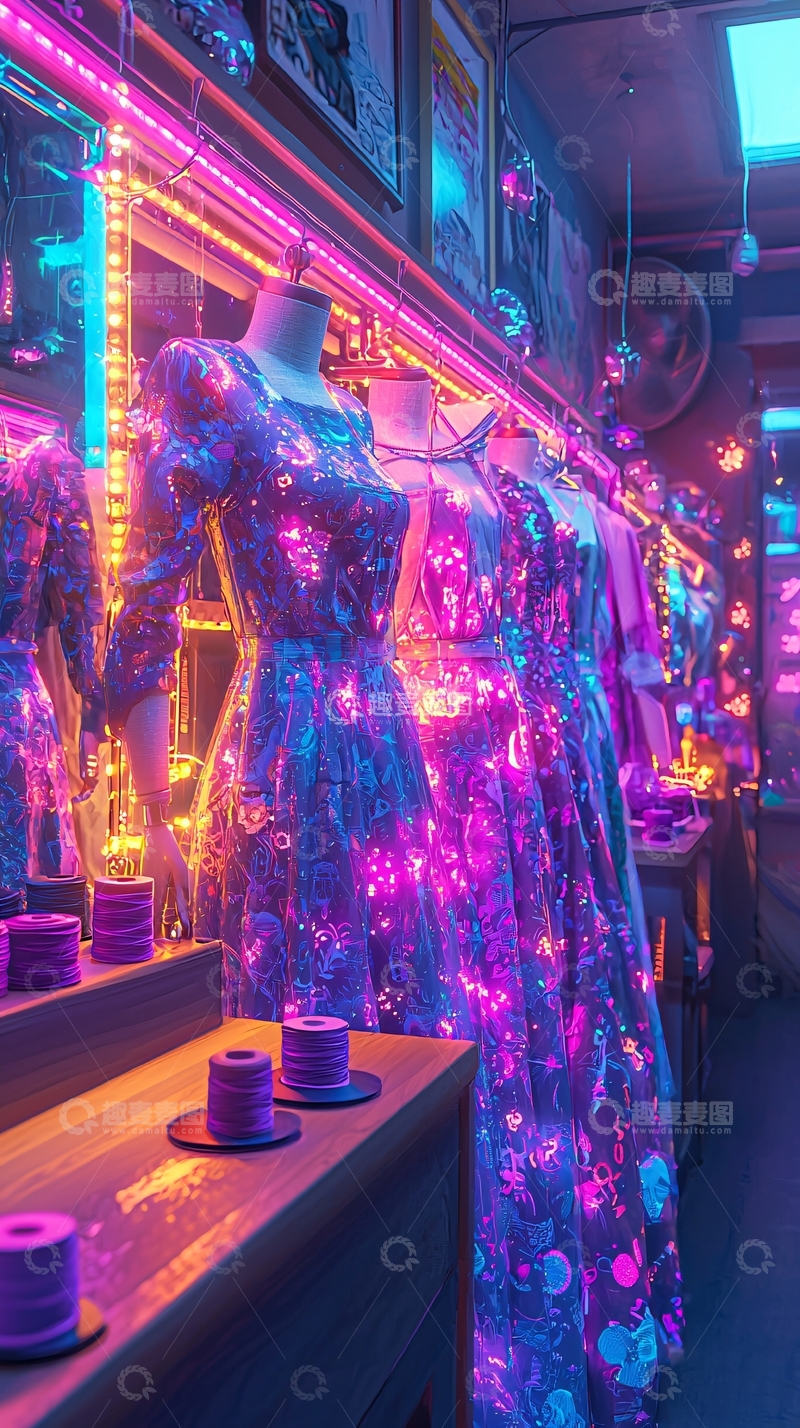 高清大图下载【趣麦麦图】-霓虹灯下的复古礼服
