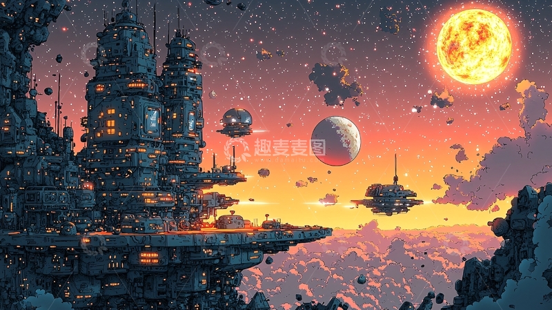 高清大图下载【趣麦麦图】未来城市星空背景