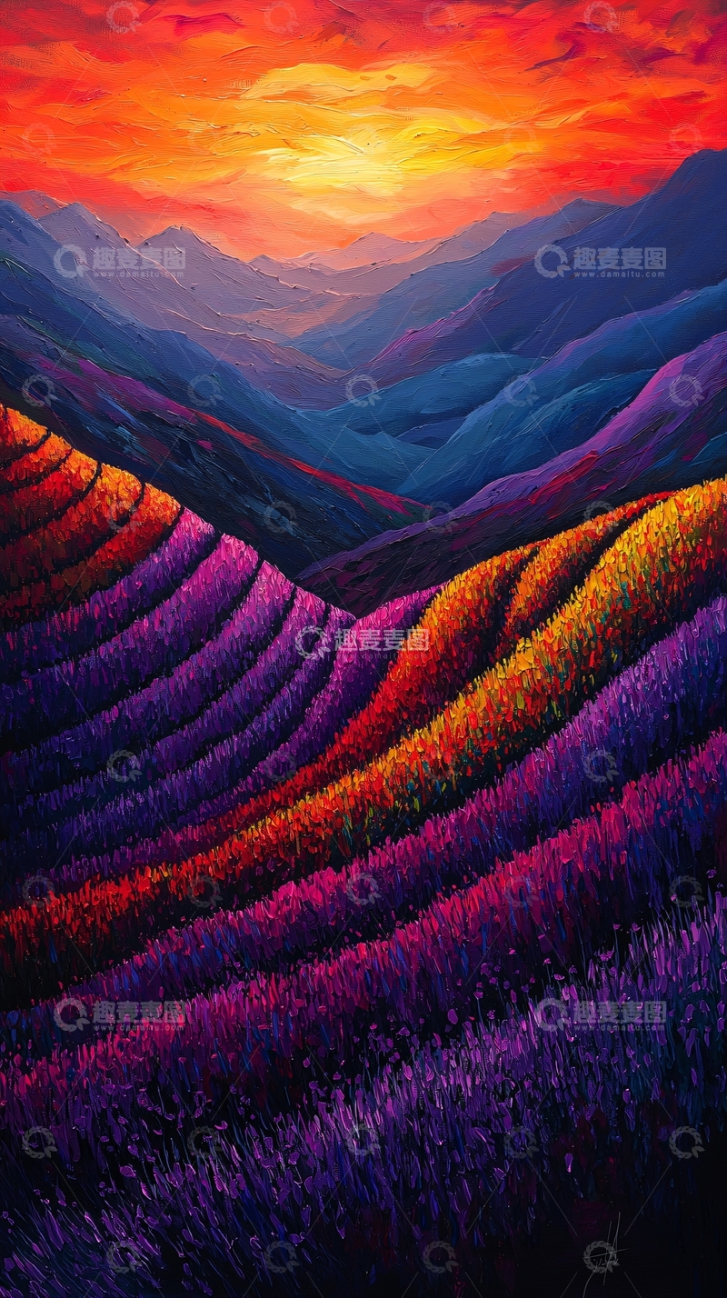 高清大图下载【趣麦麦图】彩色山丘日落景观