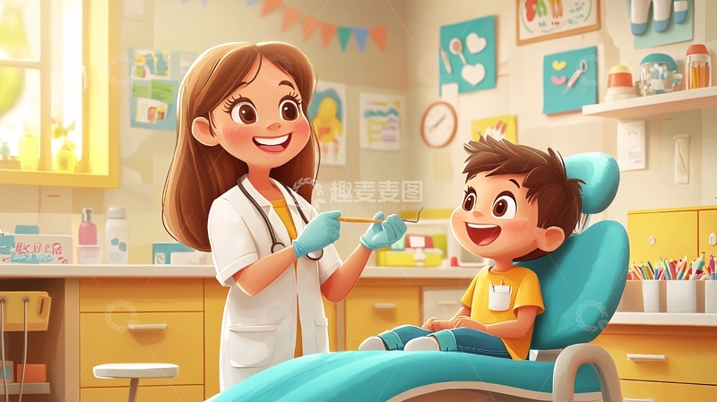 高清大图下载【趣麦麦图】牙医给儿童看牙