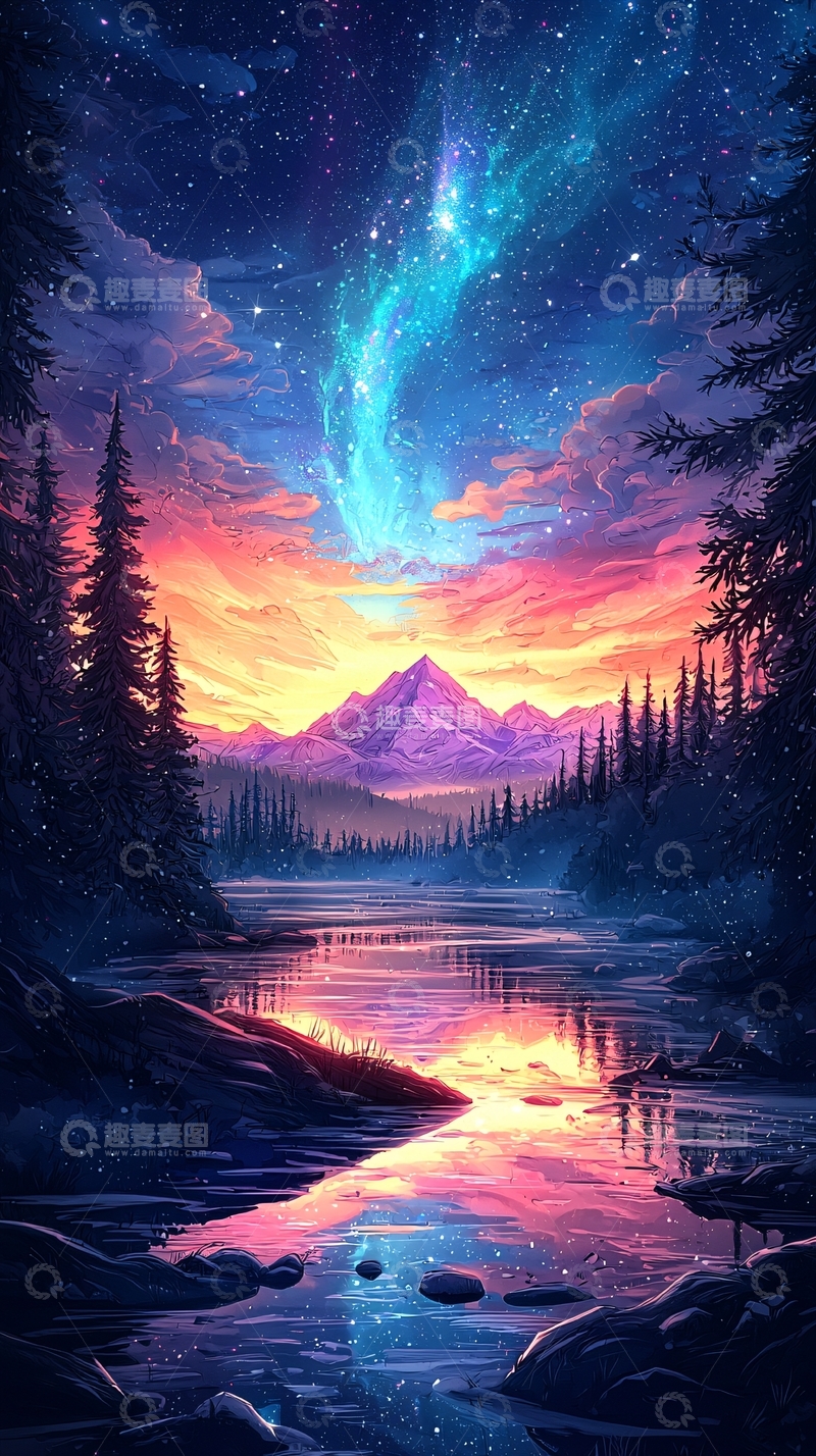 高清大图下载【趣麦麦图】梦幻星空山川河流