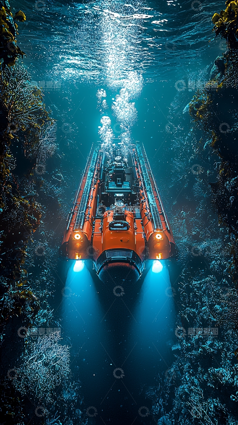 高清大图下载【趣麦麦图】深海探测器航行珊瑚礁