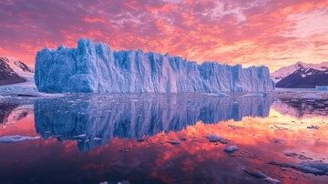 极地冰川日落美景