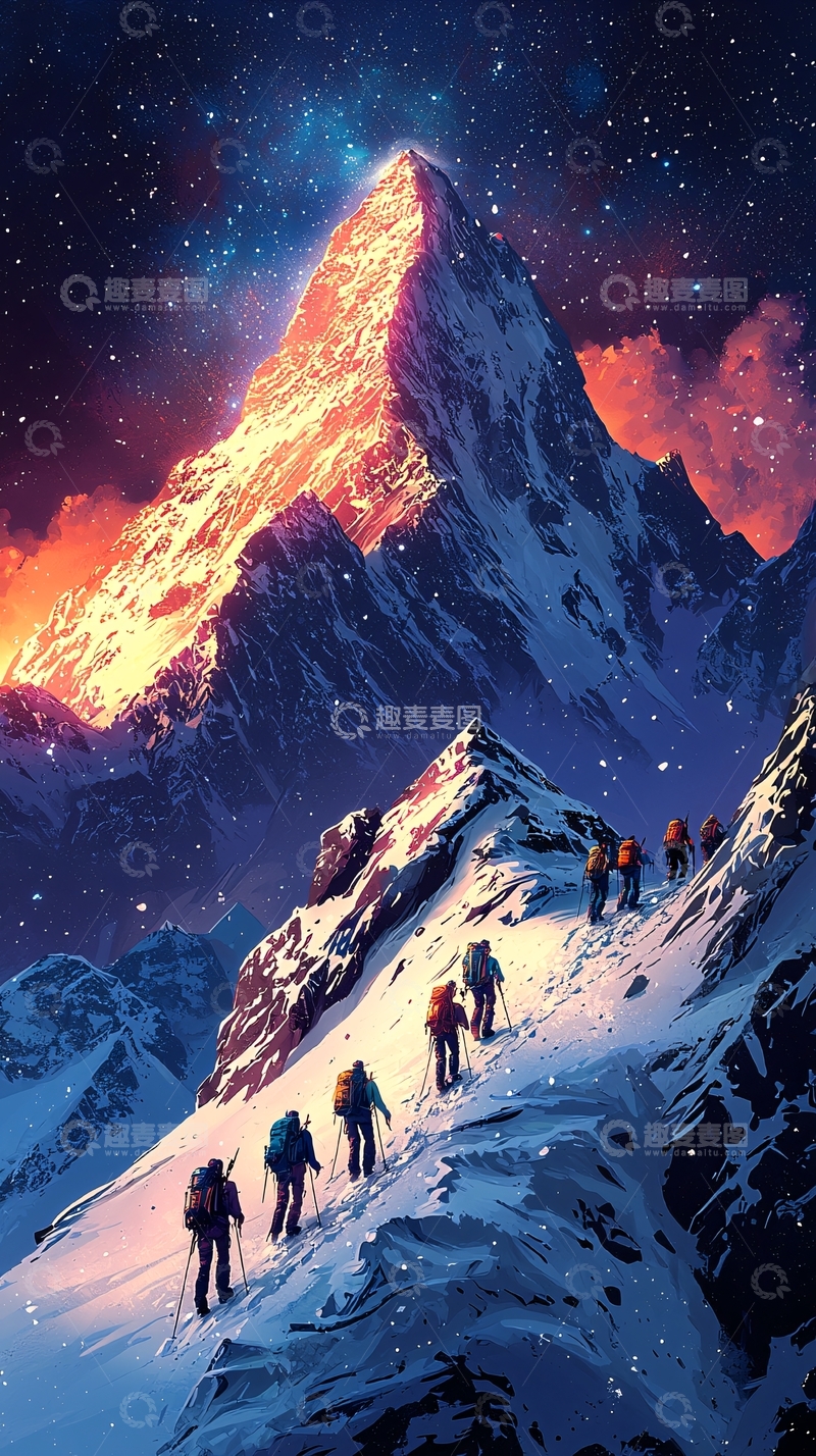 高清大图下载【趣麦麦图】雪山攀登队员