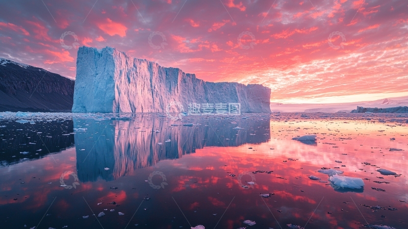 高清大图下载【趣麦麦图】冰山日落倒影