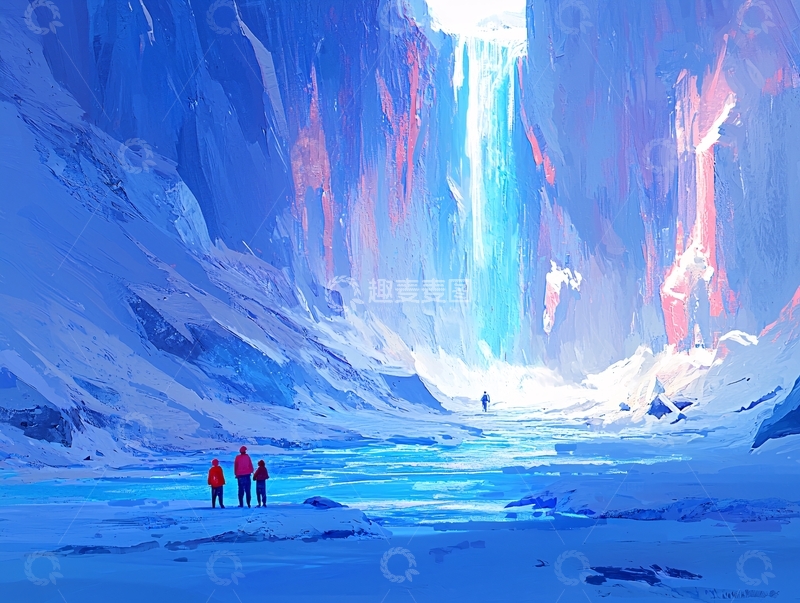 高清大图下载【趣麦麦图】冰雪覆盖的峡谷瀑布场景