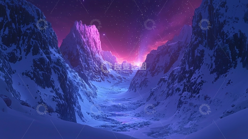 高清大图下载【趣麦麦图】雪山星空紫霞辉映