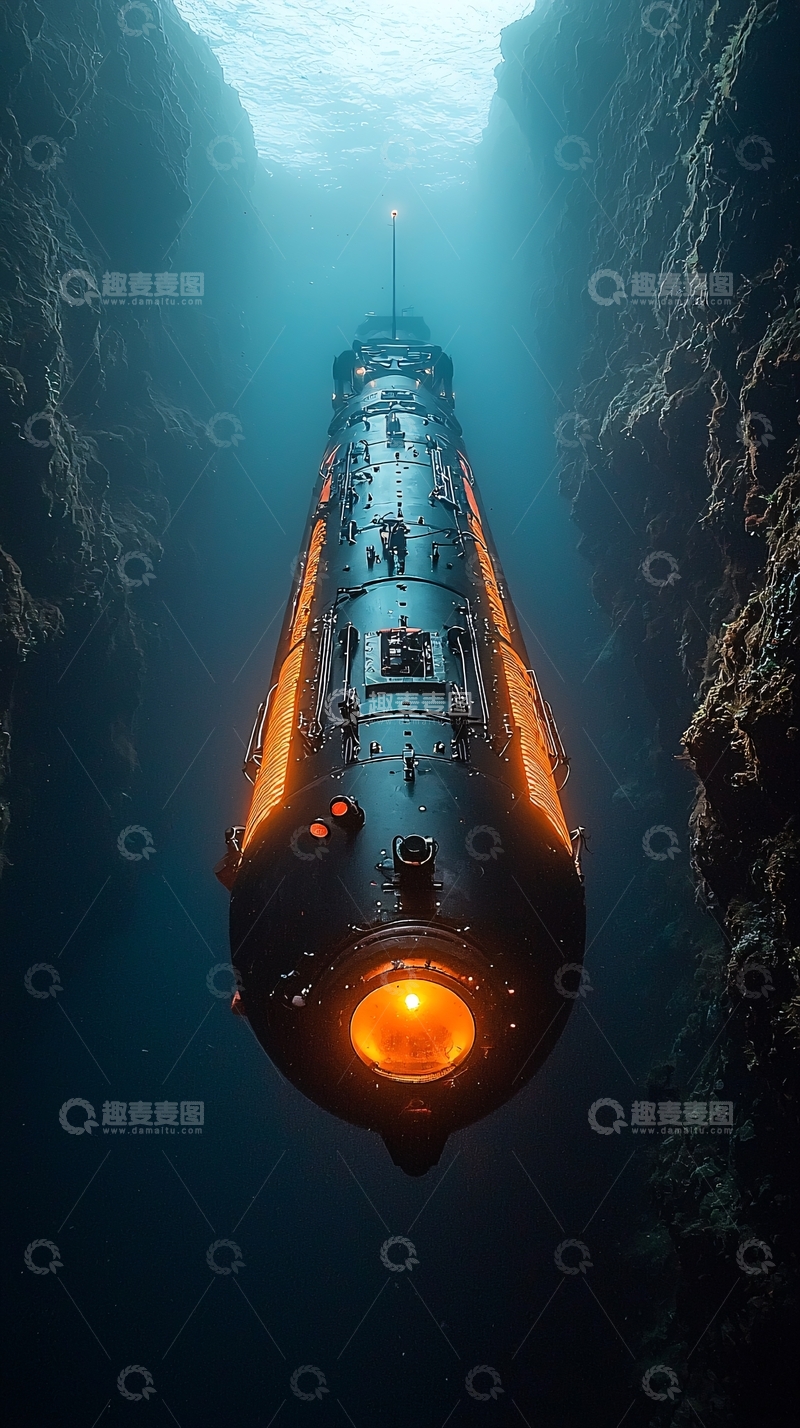 高清大图下载【趣麦麦图】深海峡谷中的神秘潜艇