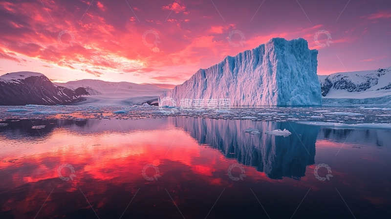 高清大图下载【趣麦麦图】-冰川在霞光中倒映水面