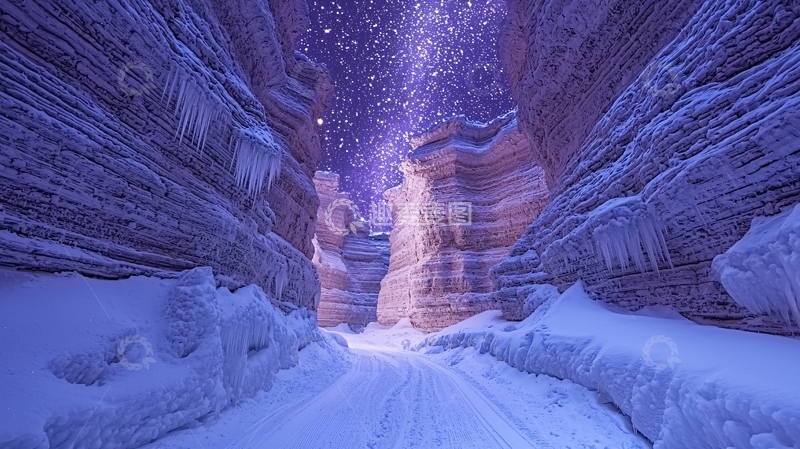 高清大图下载【趣麦麦图】冰雪峡谷星空