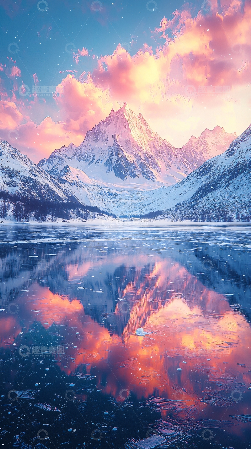 高清大图下载【趣麦麦图】冰雪覆盖的山峰倒影