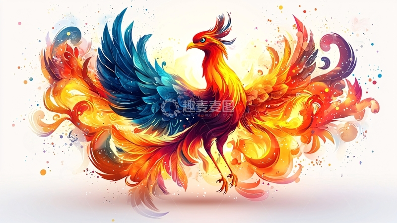 高清大图下载【趣麦麦图】火焰环绕的彩色凤凰