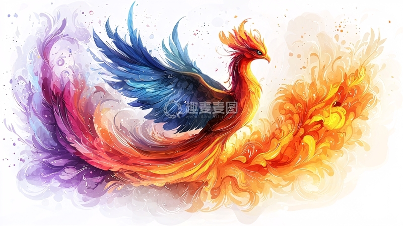 高清大图下载【趣麦麦图】蓝色火焰交织的凤凰