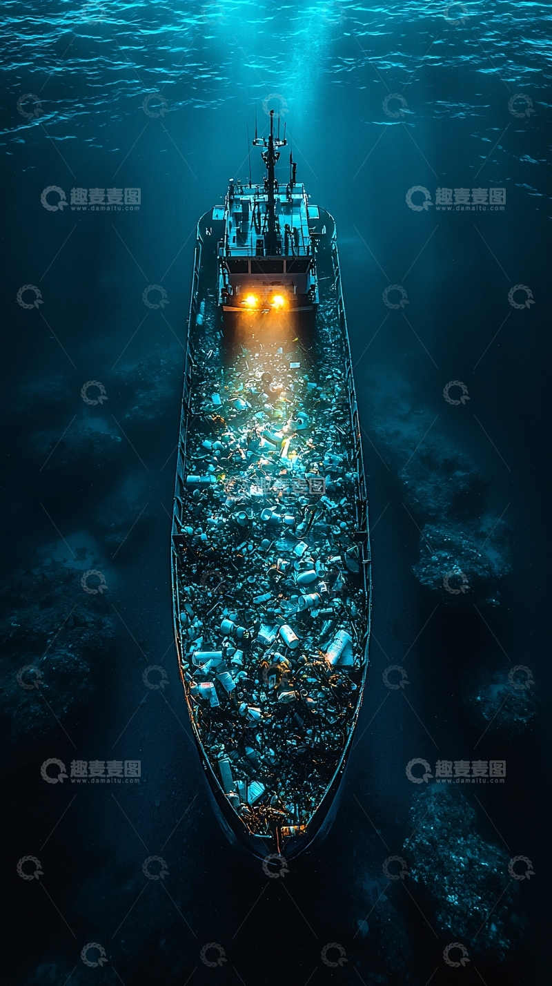 高清大图下载【趣麦麦图】海底沉船装满垃圾