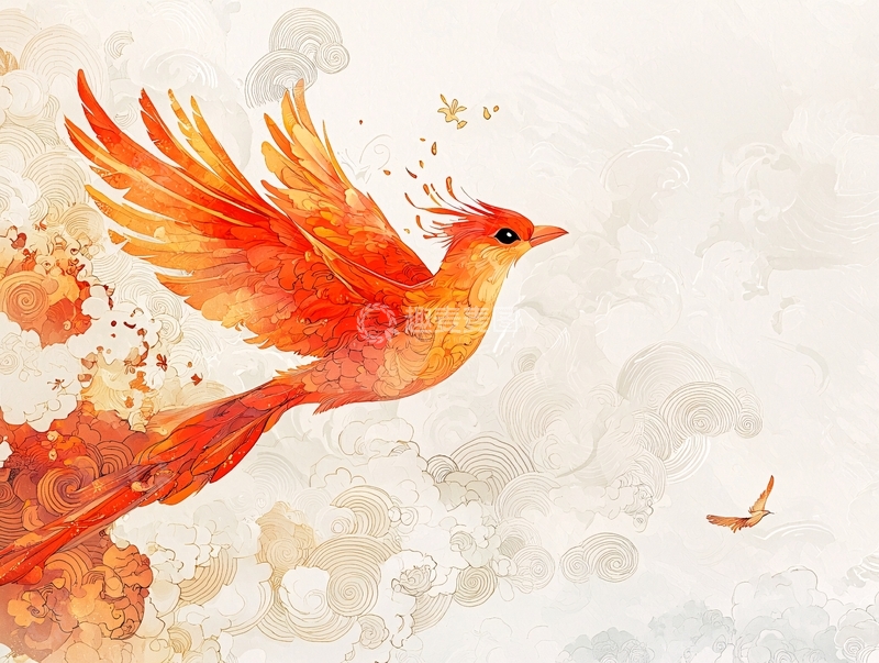 高清大图下载【趣麦麦图】火凤凰水彩画