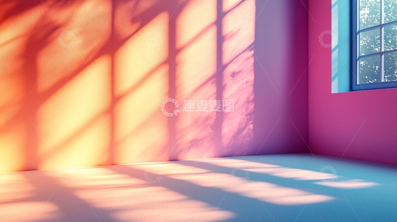 高清大图下载【趣麦麦图】阳光透过窗户洒在粉墙上