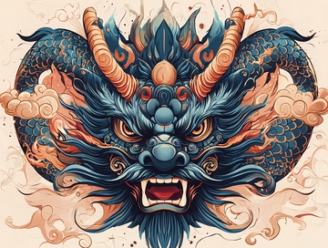 蓝色的中国龙正面特写