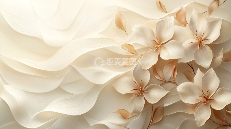 高清大图下载【趣麦麦图】米白褶皱布料花朵背景