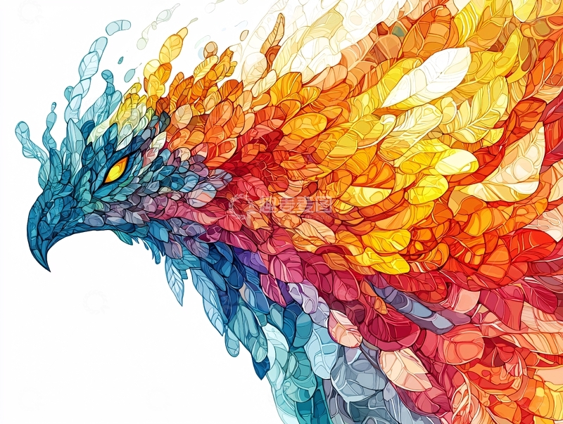 高清大图下载【趣麦麦图】彩色火焰雄鹰