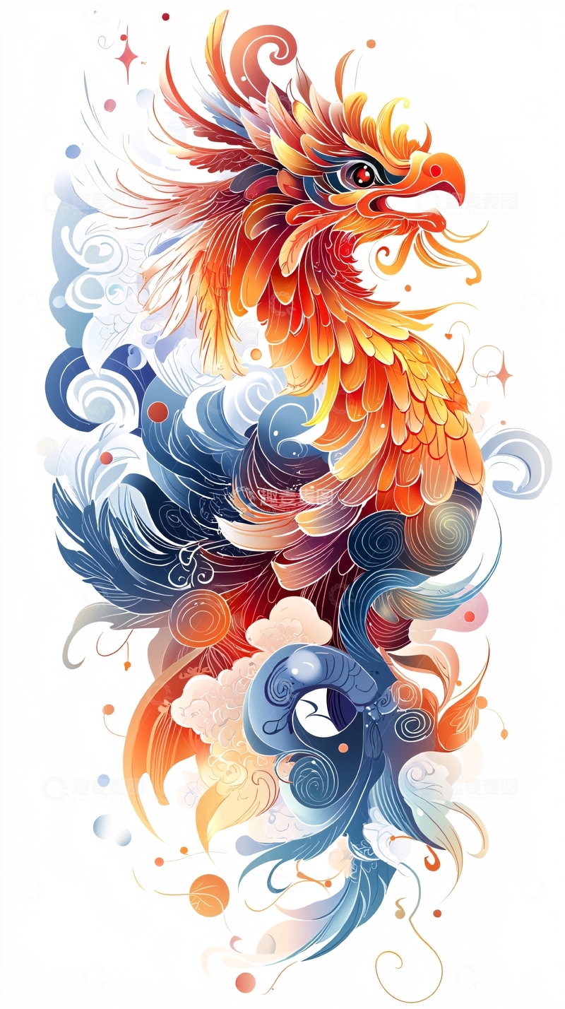 高清大图下载【趣麦麦图】水彩凤凰图