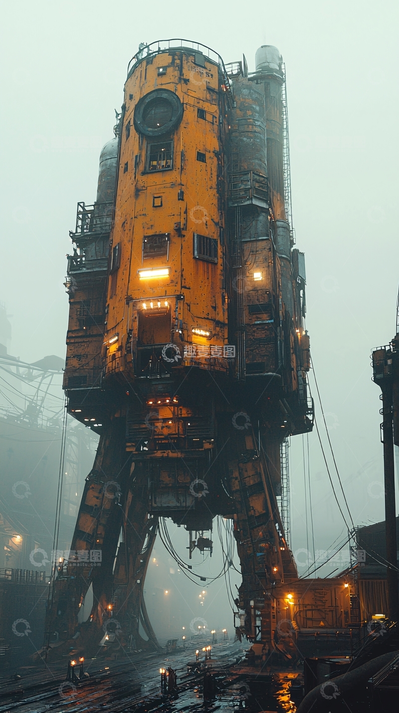 高清大图下载【趣麦麦图】雾天下的锈迹斑斑巨型机械