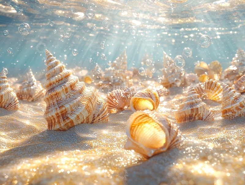 高清大图下载【趣麦麦图】阳光下的海滩贝壳