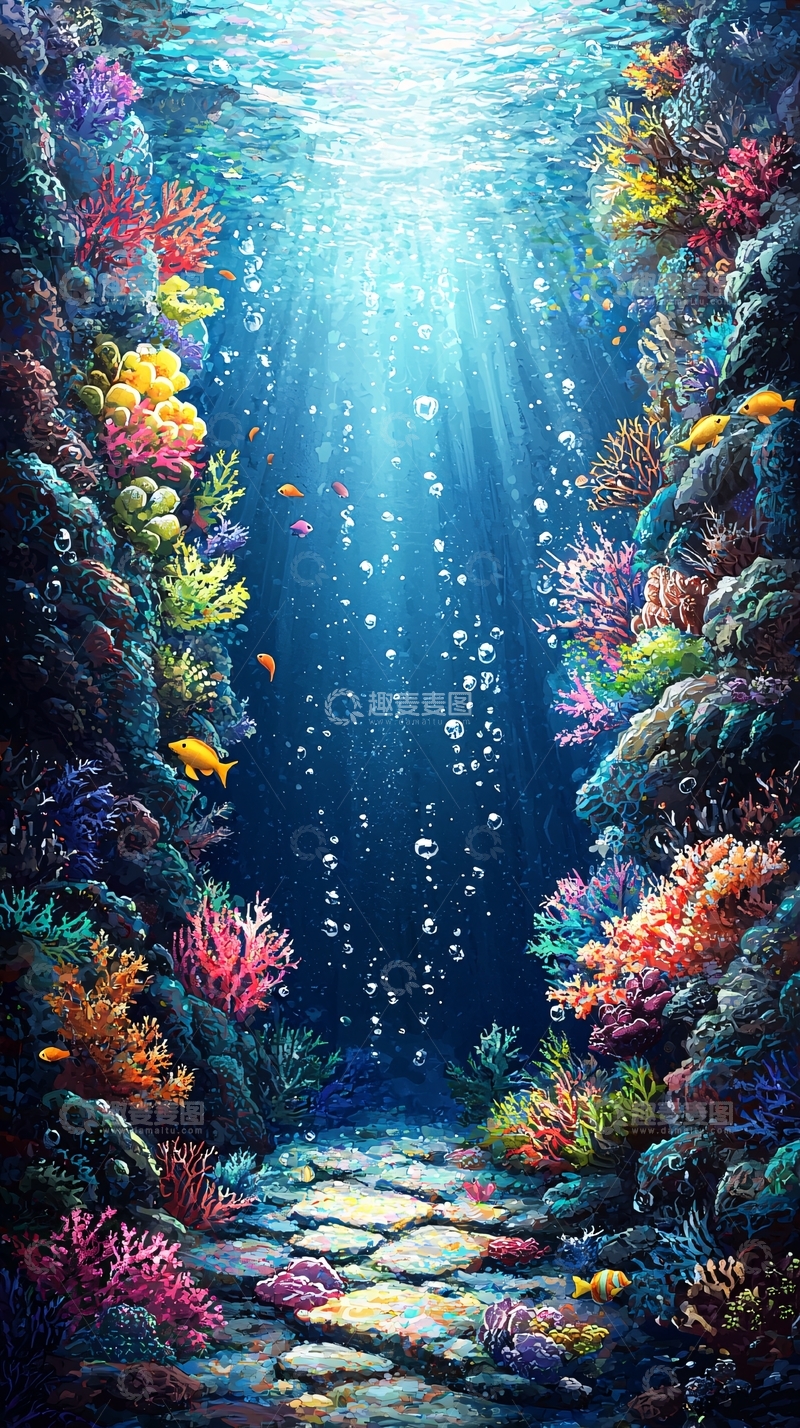 高清大图下载【趣麦麦图】海底珊瑚礁彩色通道