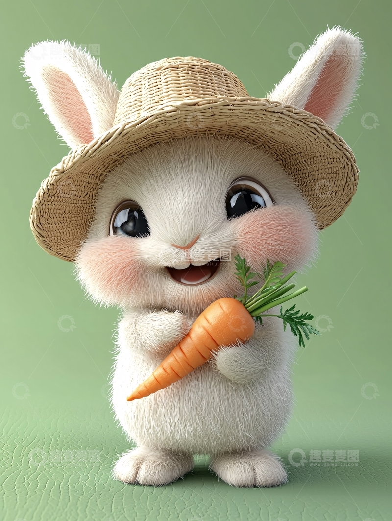 高清大图下载【趣麦麦图】戴草帽的小兔子