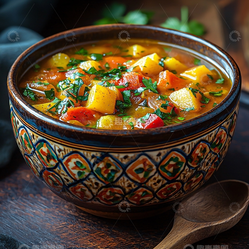 高清大图下载【趣麦麦图】美味蔬菜汤在碗里