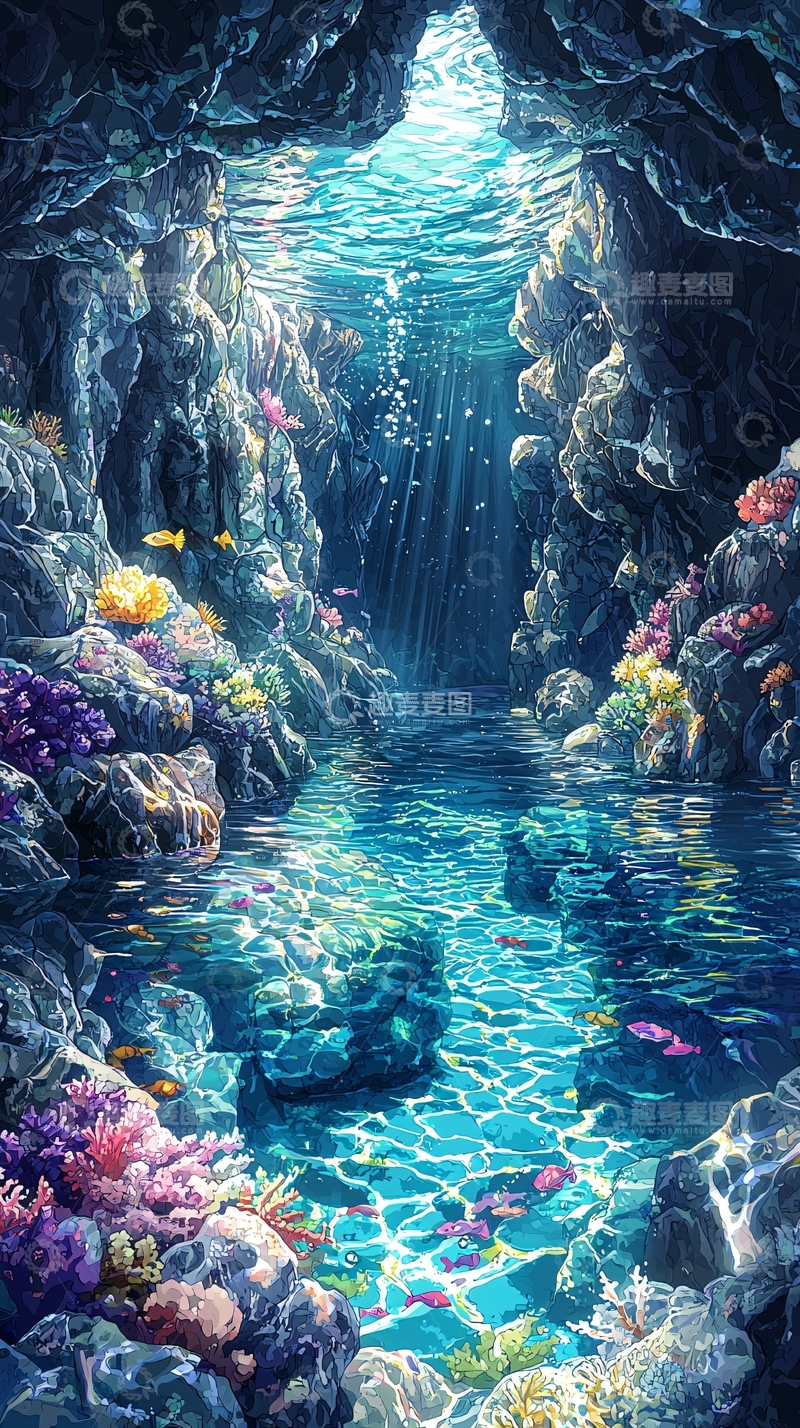 高清大图下载【趣麦麦图】海底洞穴光线明亮