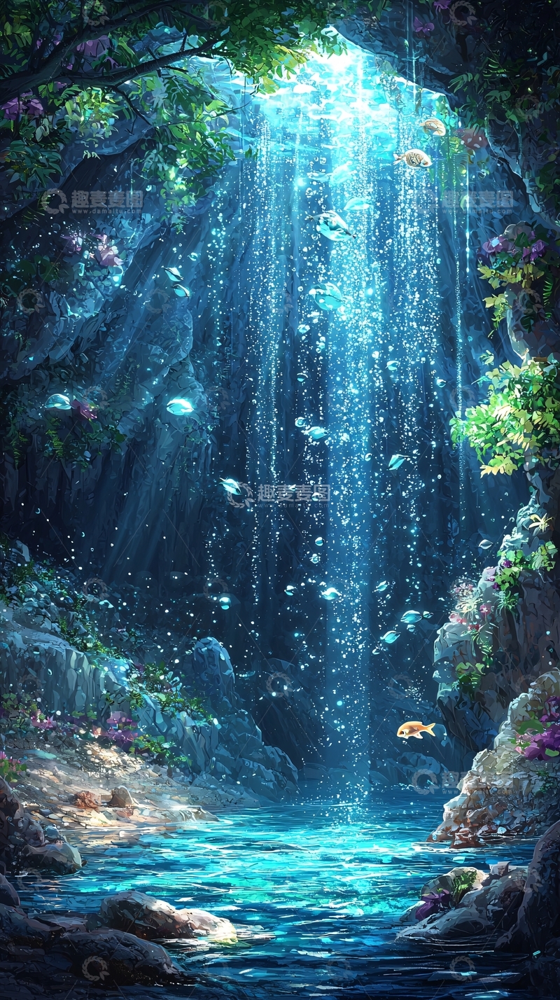 高清大图下载【趣麦麦图】梦幻洞穴瀑布