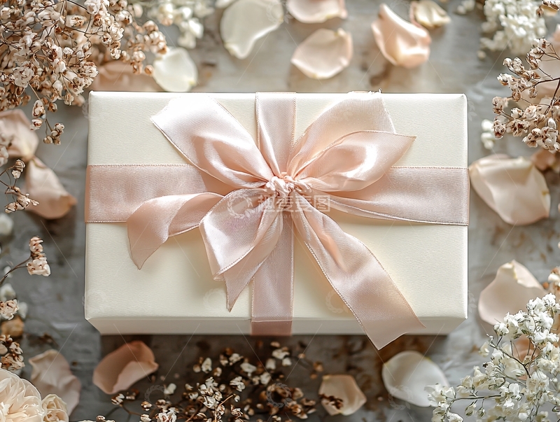 高清大图下载【趣麦麦图】米色礼盒粉色丝带
