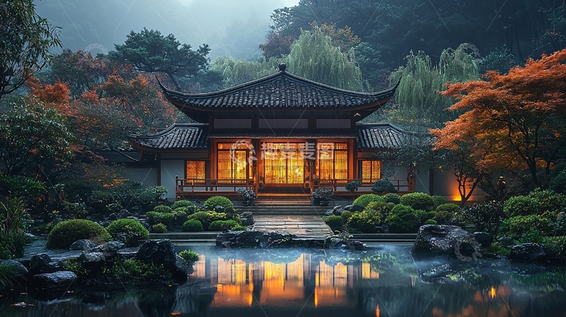 高清大图下载【趣麦麦图】夜景中式建筑