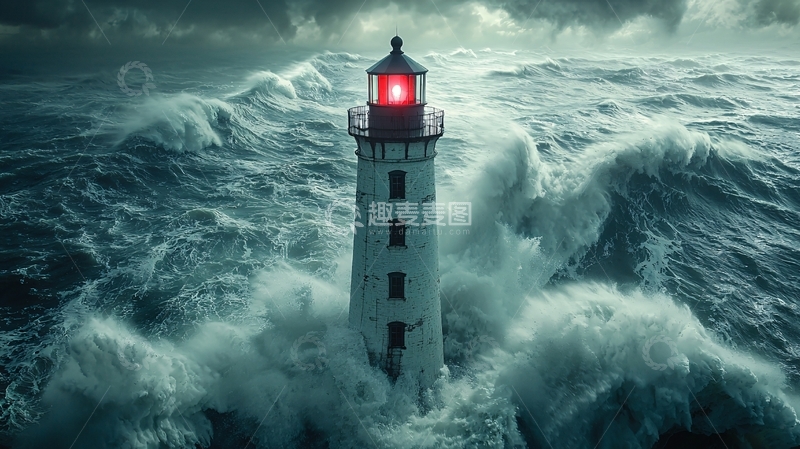 高清大图下载【趣麦麦图】暴风雨中孤独的灯塔