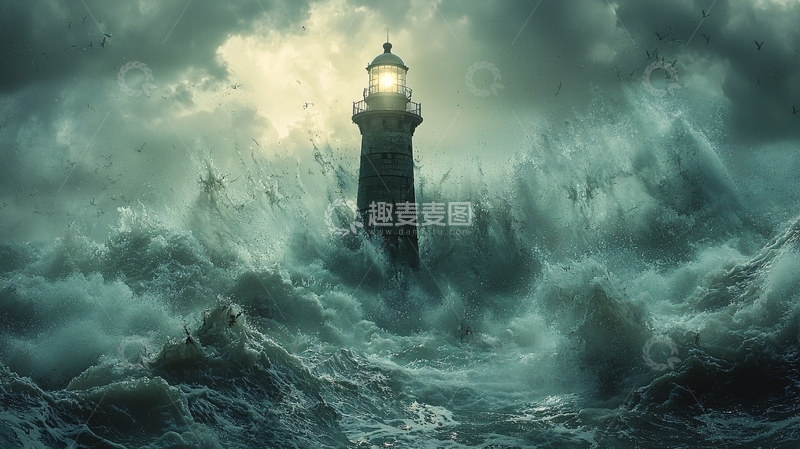 高清大图下载【趣麦麦图】暴风雨中的灯塔