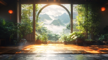中式庭院圆形拱门