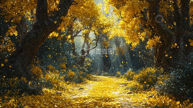 高清大图下载【趣麦麦图】金秋时节森林小路