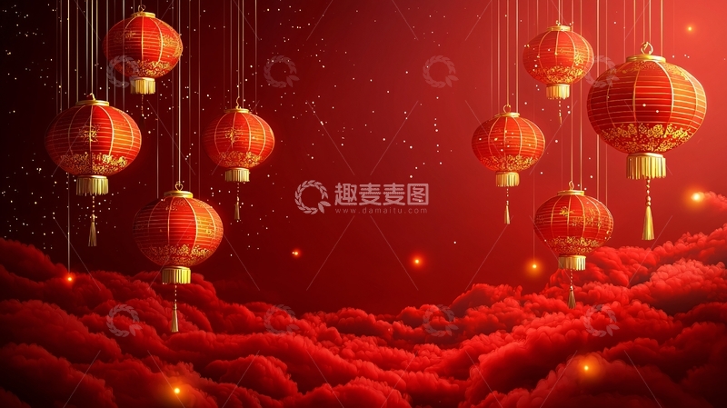 高清大图下载【趣麦麦图】红灯笼梦幻背景