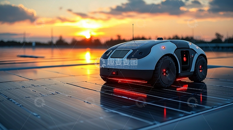 高清大图下载【趣麦麦图】太阳能电池板上的机器人