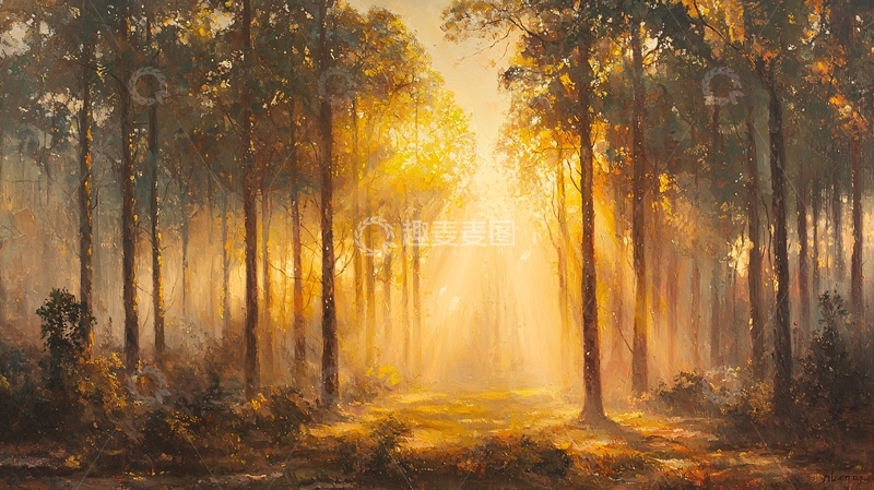 高清大图下载【趣麦麦图】清晨森林阳光小路