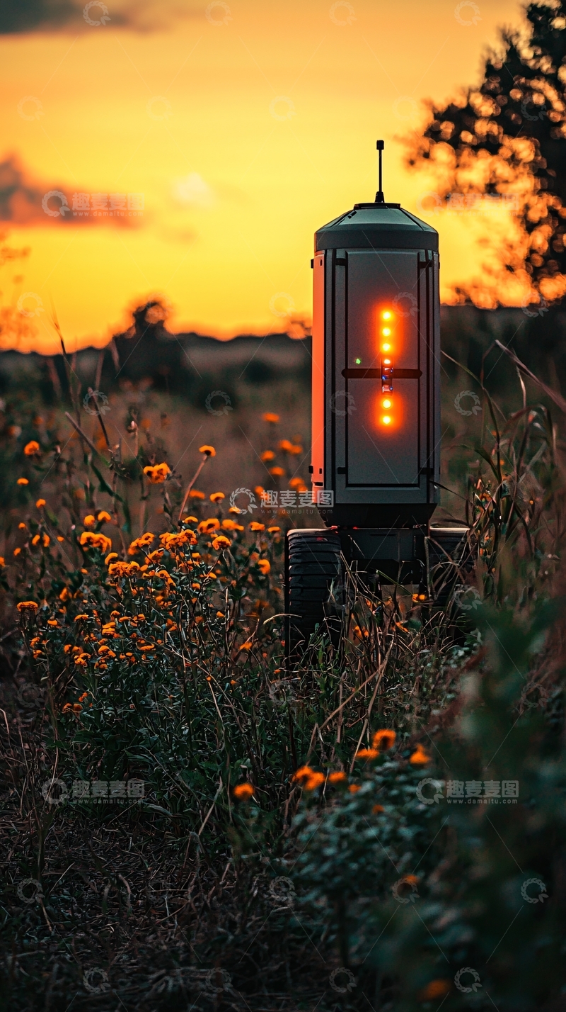 高清大图下载【趣麦麦图】日落田野中的智能机器人