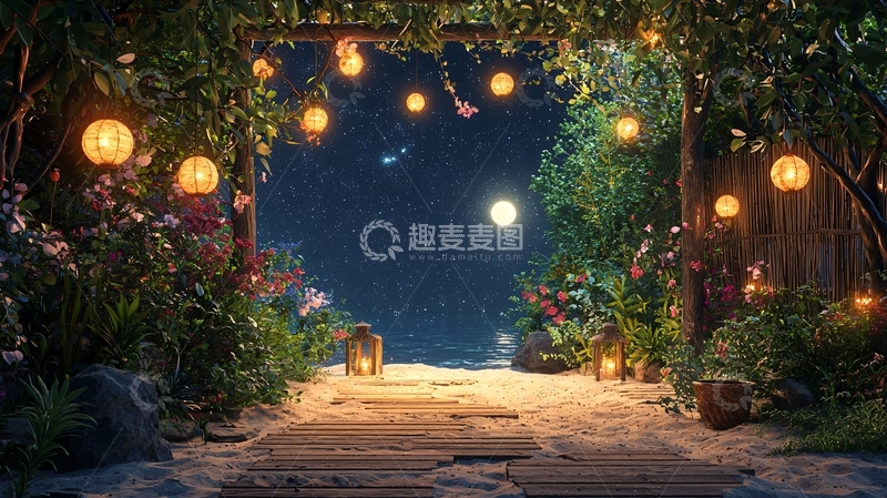 高清大图下载【趣麦麦图】夜色花园小径