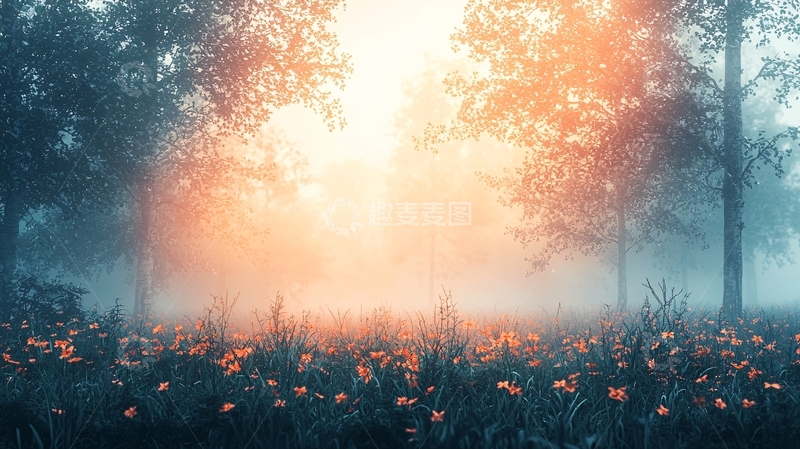 高清大图下载【趣麦麦图】雾气森林清晨阳光