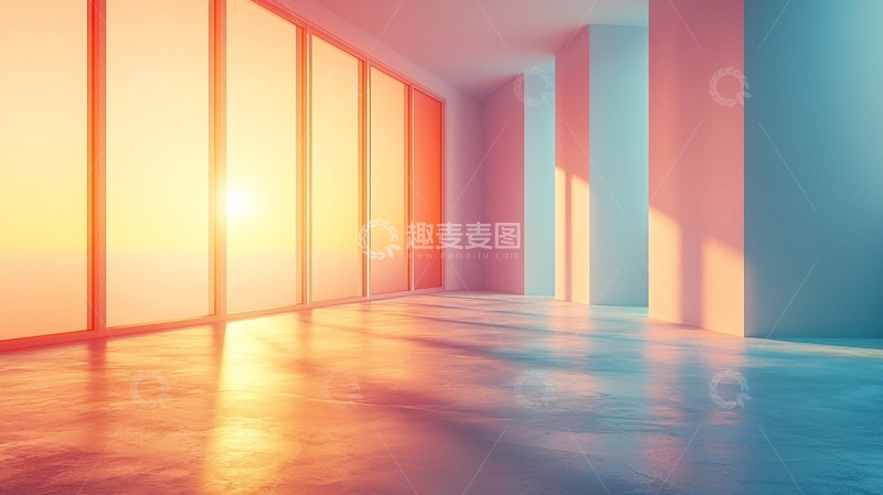 高清大图下载【趣麦麦图】日落余晖洒满现代室内空间