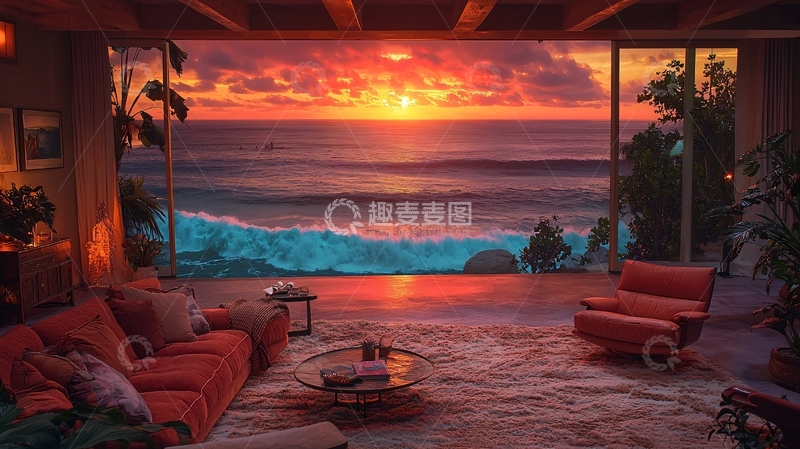 高清大图下载【趣麦麦图】海边别墅日落风景