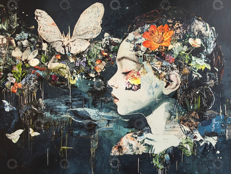 高清大图下载【趣麦麦图】女孩花朵蝴蝶